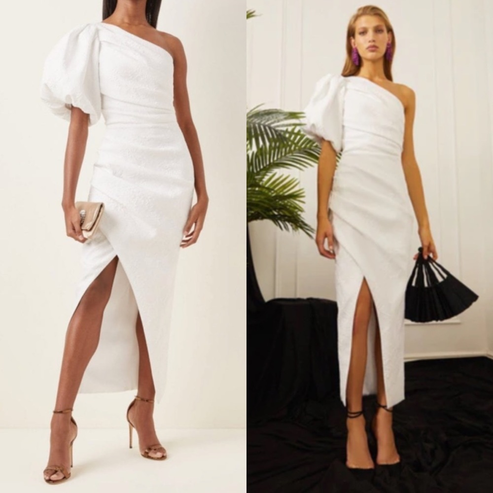 RASARIO Asymmetric Draped Jacquard white Midi Dress size FR 40 NEW! With tags!